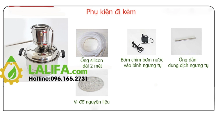 Phụ kiện đi kèm nồi chưng cất tinh dầu 10l