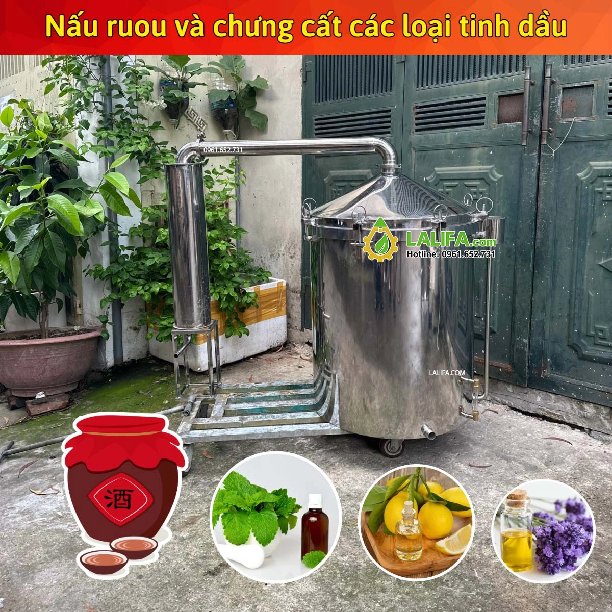 Nồi chưng cất tinh dầu dung tích 220 lít dùng Gas hoặc than củi